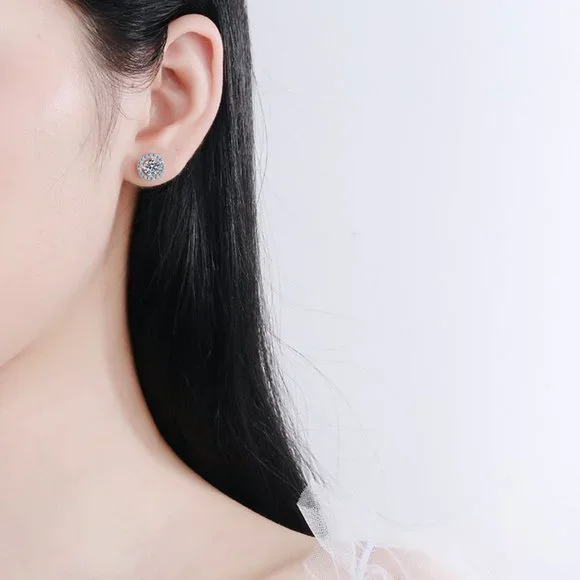 Certified 1ct. t.w. Moissanite Diamond Round Halo Stud Earrings NEW - Picture 2 of 9